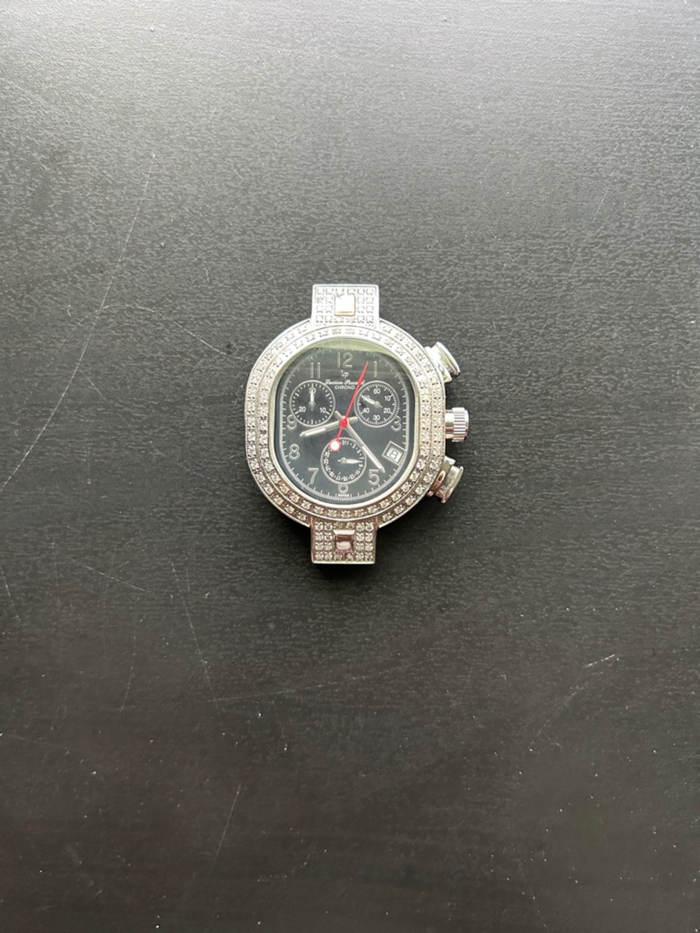 Lucien Piccard Silver-Tone Chronograph Watch Head with Black Dial